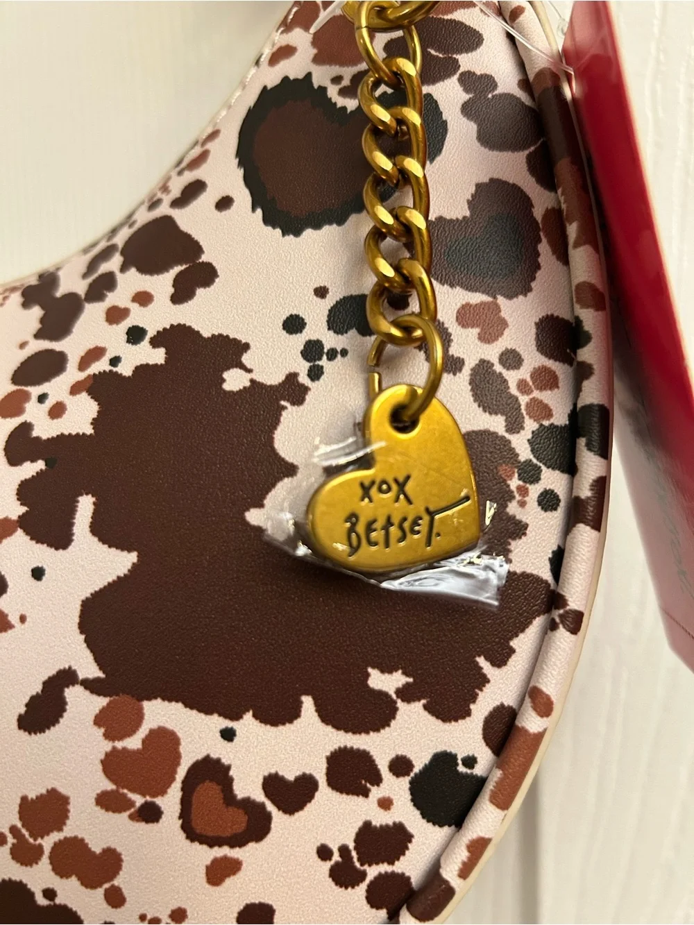 Betsey Johnson Brown & Cream Heart Print Hobo Bag